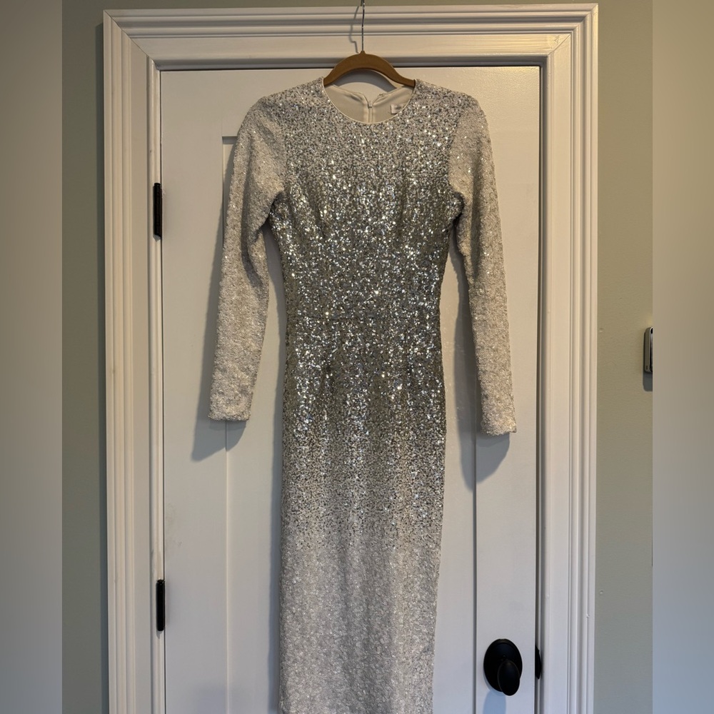Dress the Population Silver Long Sleeve Sequin Dress